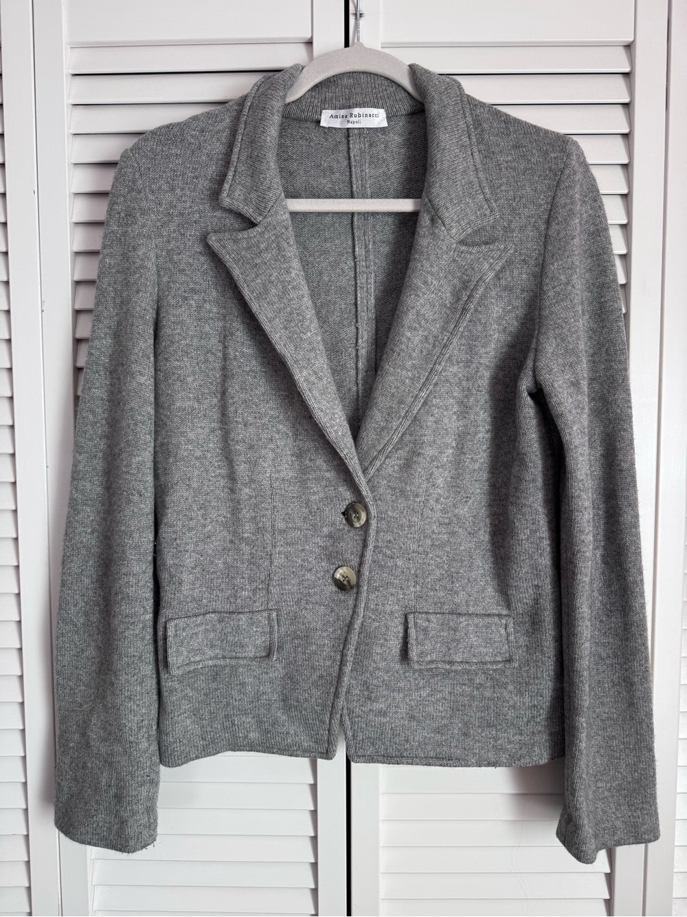 Amina Rubinacci Cashmere Wool Knit Blazer Sweater Tailored Gray Size 44 (US 8)